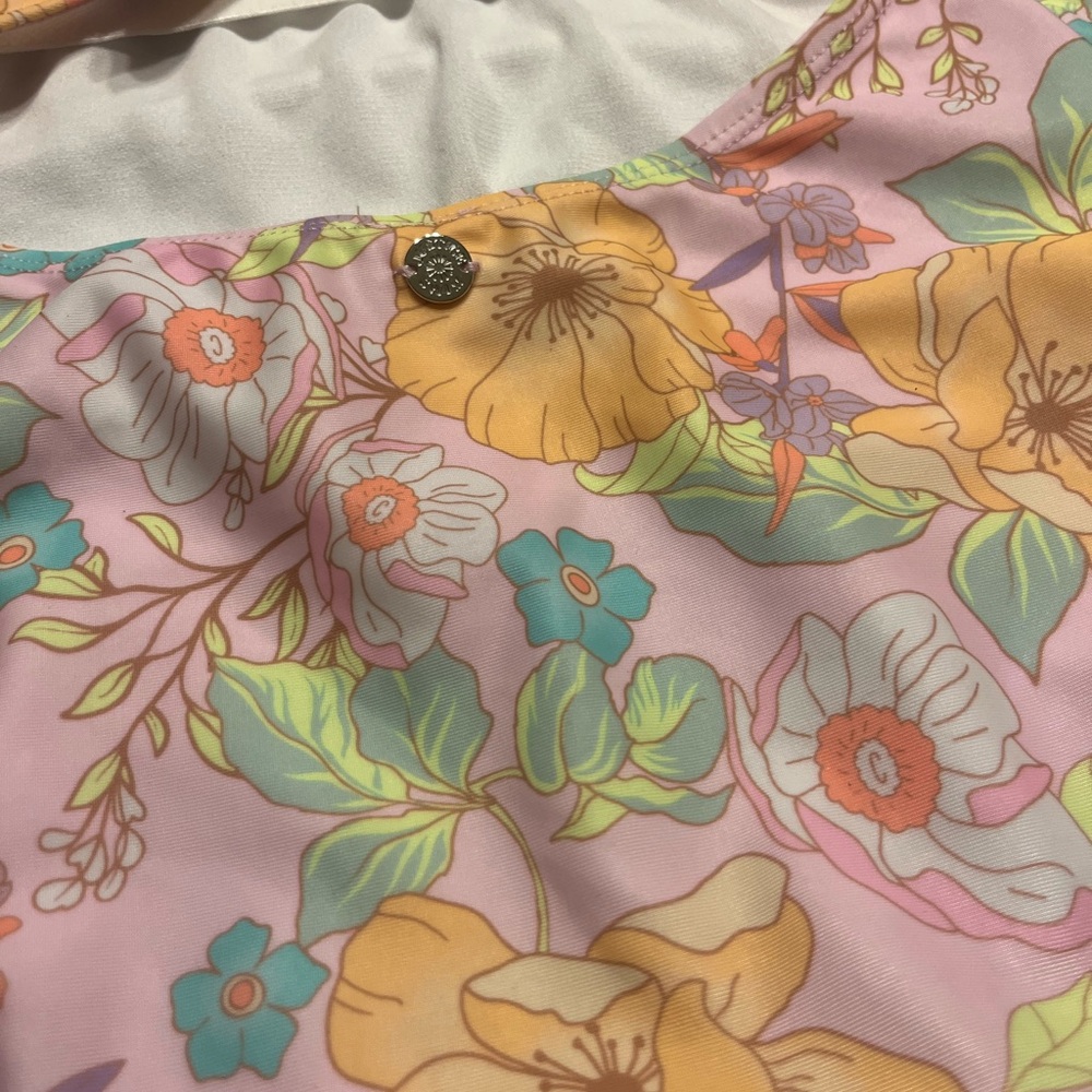 Justice Floral Girls Cute One Piece Swimsuit L 12/14 Swimwear Tie Detail at Back - Picture 8 of 11